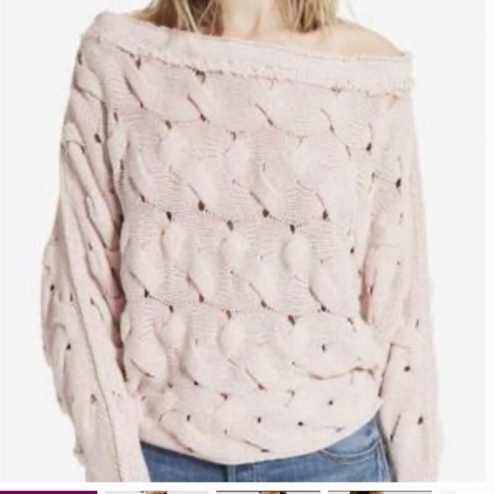 Free people cable knit sweater top blush boho winter casual classic contemporary